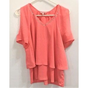 Juicy Couture Cold Shoulder Short Sleeve Salmon Size SM  Breezy Summer Top